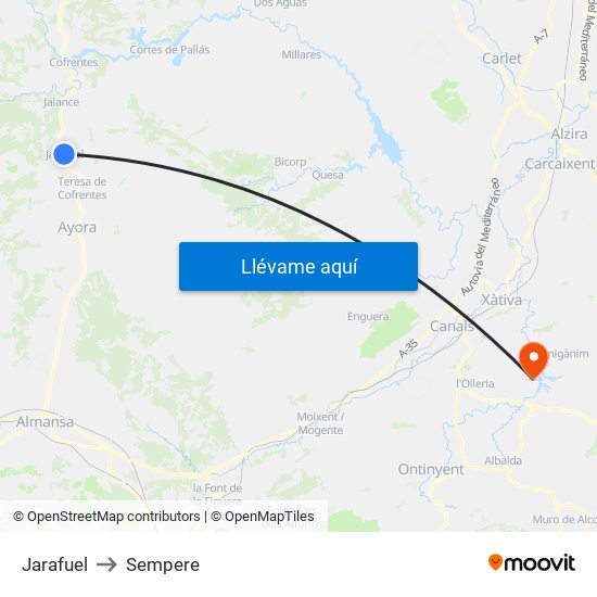 Jarafuel to Sempere map