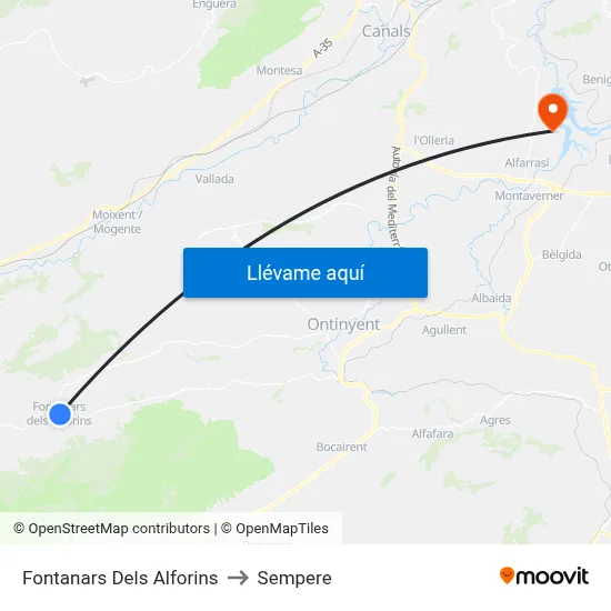 Fontanars Dels Alforins to Sempere map