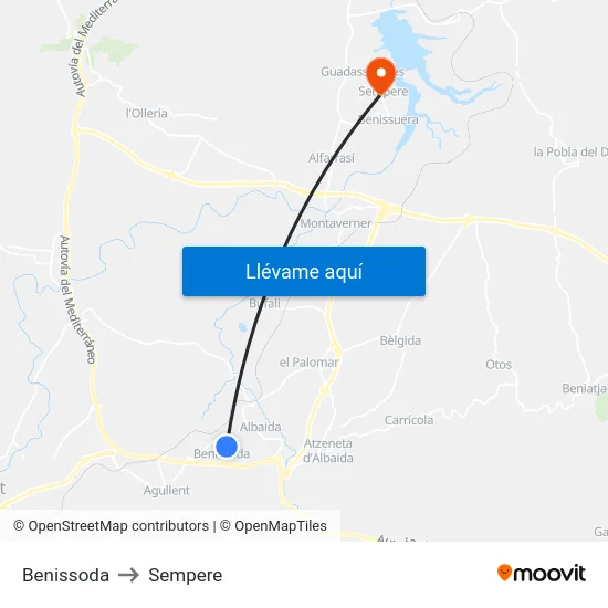 Benissoda to Sempere map
