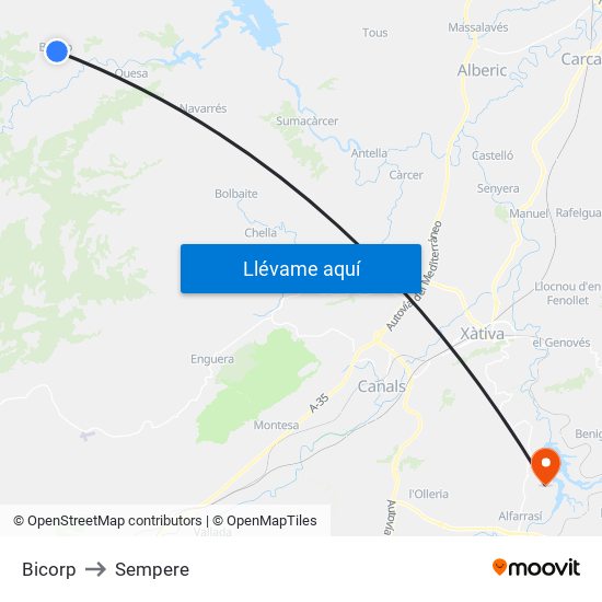 Bicorp to Sempere map