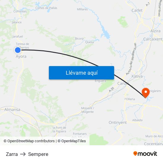 Zarra to Sempere map