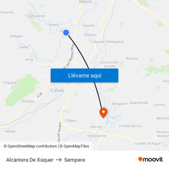 Alcàntera De Xúquer to Sempere map