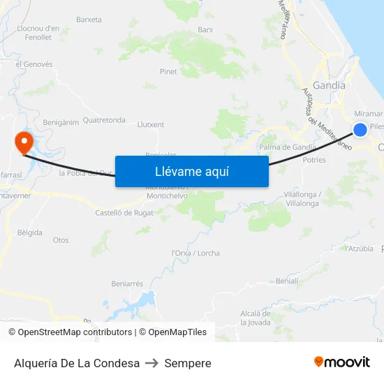 Alquería De La Condesa to Sempere map