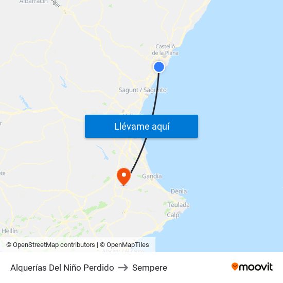 Alquerías Del Niño Perdido to Sempere map