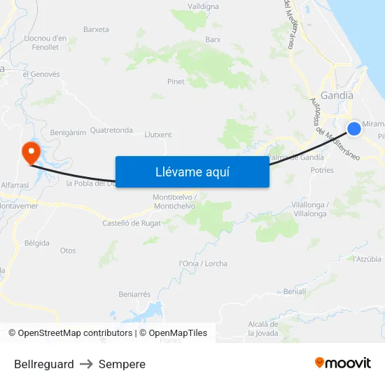 Bellreguard to Sempere map