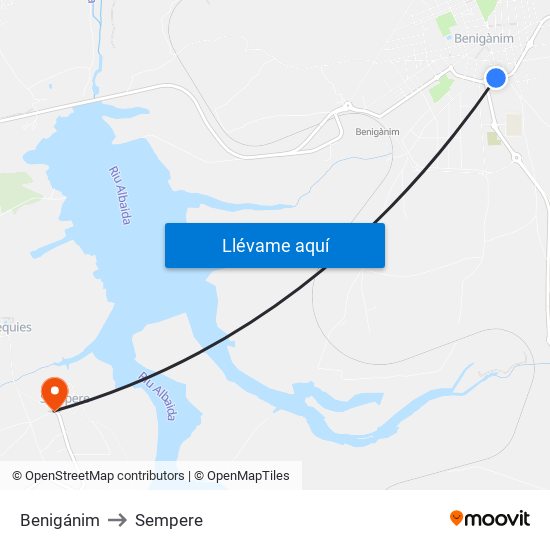 Benigánim to Sempere map