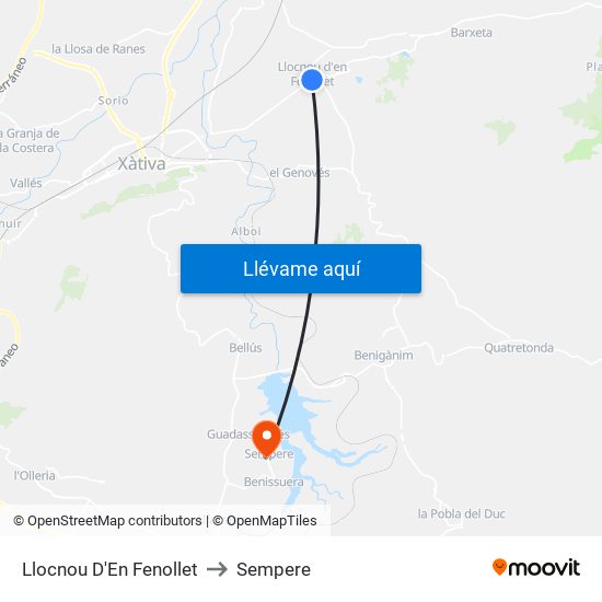Llocnou D'En Fenollet to Sempere map