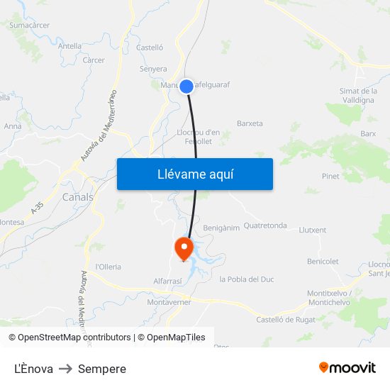 L'Ènova to Sempere map