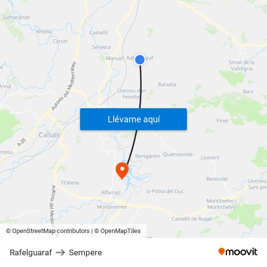 Rafelguaraf to Sempere map