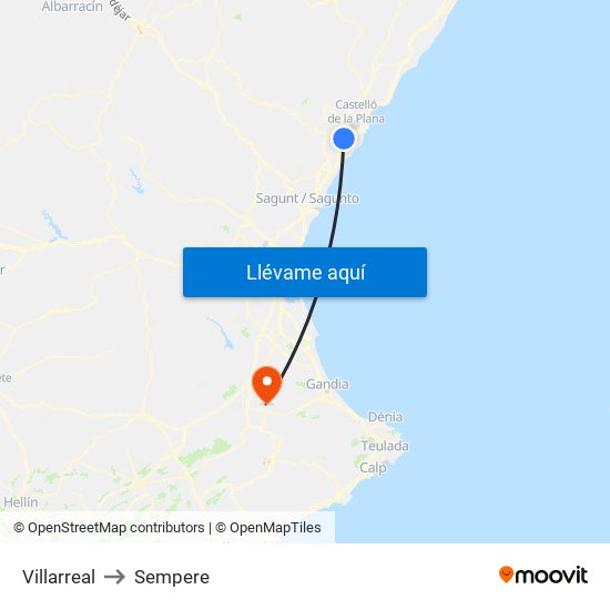 Villarreal to Sempere map