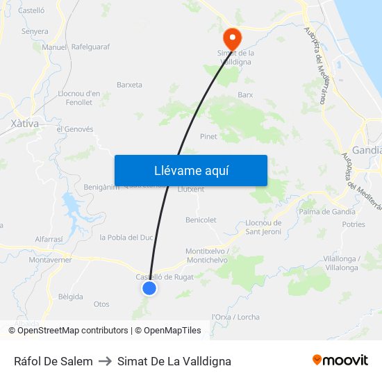 Ráfol De Salem to Simat De La Valldigna map