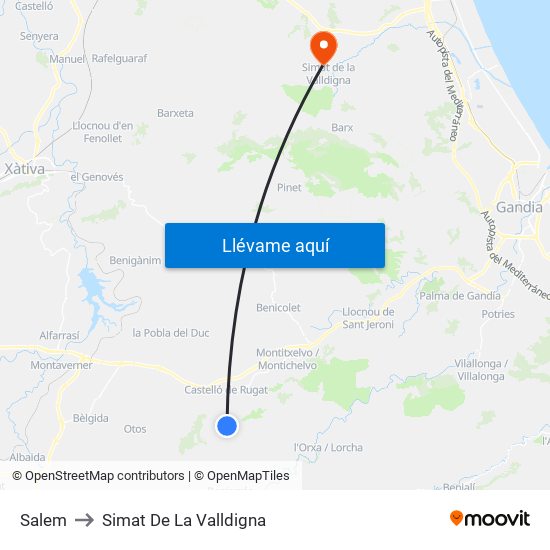Salem to Salem map