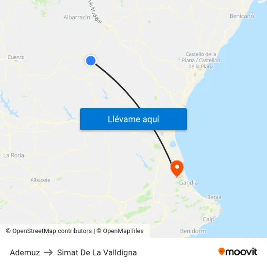 Ademuz to Simat De La Valldigna map