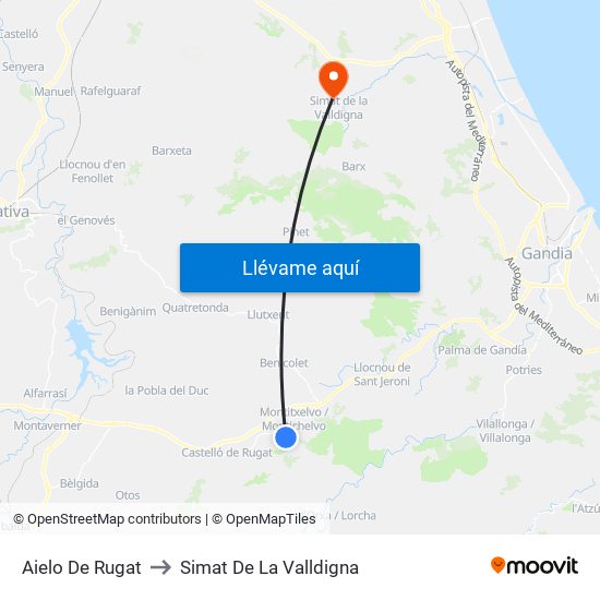 Aielo De Rugat to Aielo De Rugat map