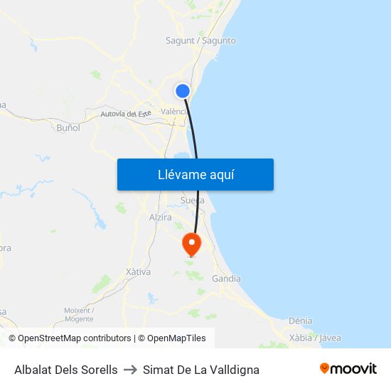 Albalat Dels Sorells to Simat De La Valldigna map