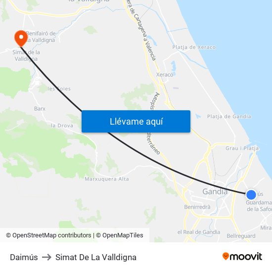 Daimús to Simat De La Valldigna map