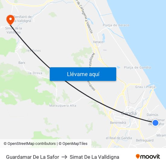 Guardamar De La Safor to Simat De La Valldigna map