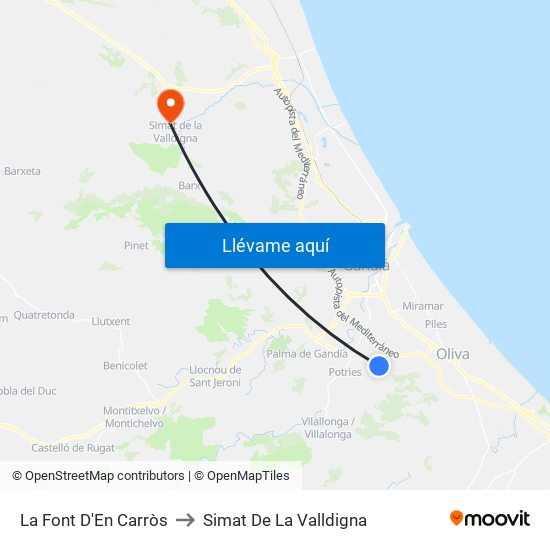 La Font D'En Carròs to Simat De La Valldigna map