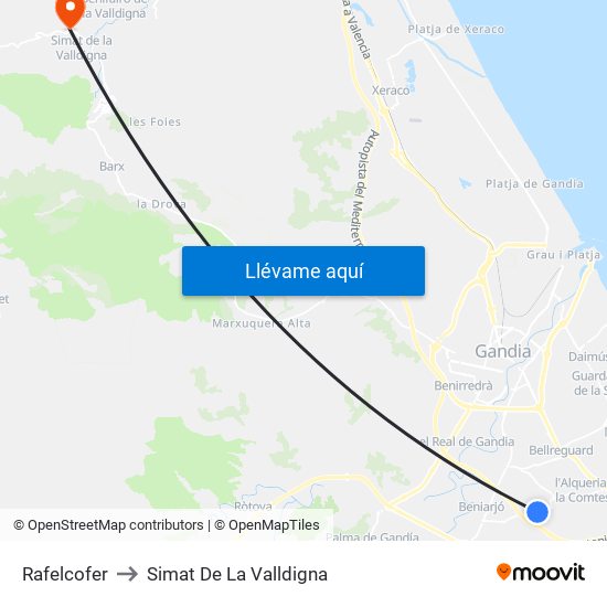 Rafelcofer to Simat De La Valldigna map