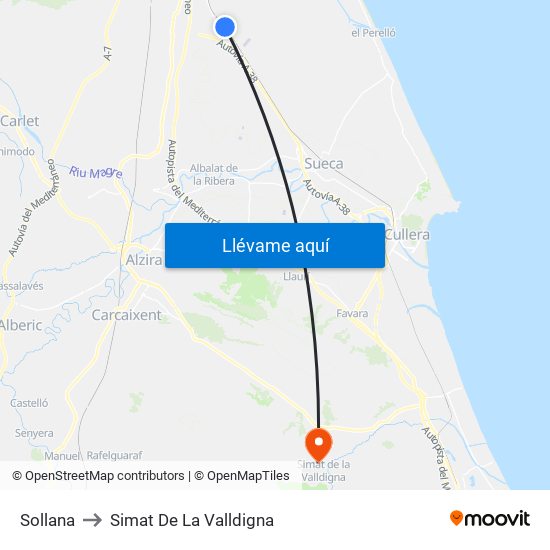 Sollana to Simat De La Valldigna map