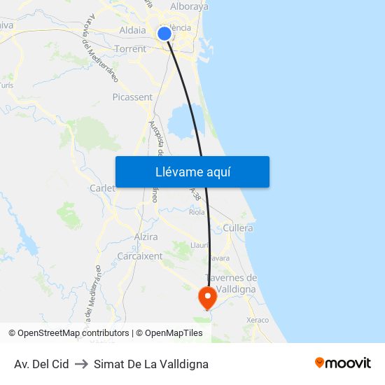 Av. Del Cid to Simat De La Valldigna map