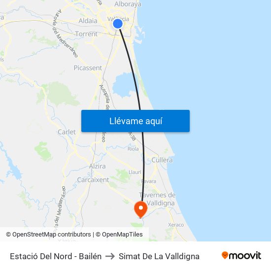 Estació Del Nord - Bailén to Simat De La Valldigna map