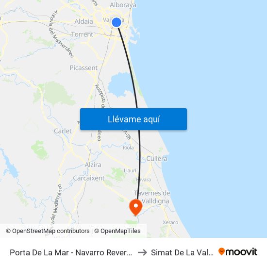 Porta De La Mar to Simat De La Valldigna map