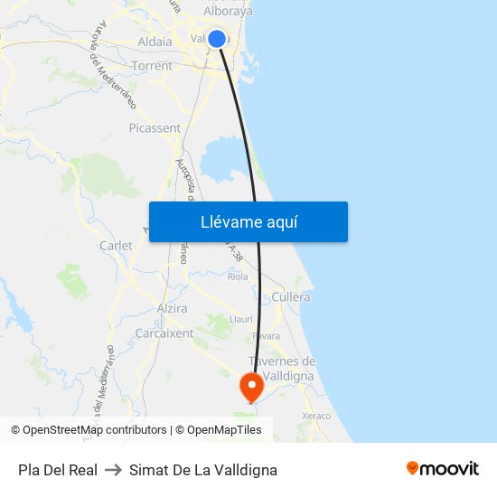 Pla Del Real to Simat De La Valldigna map