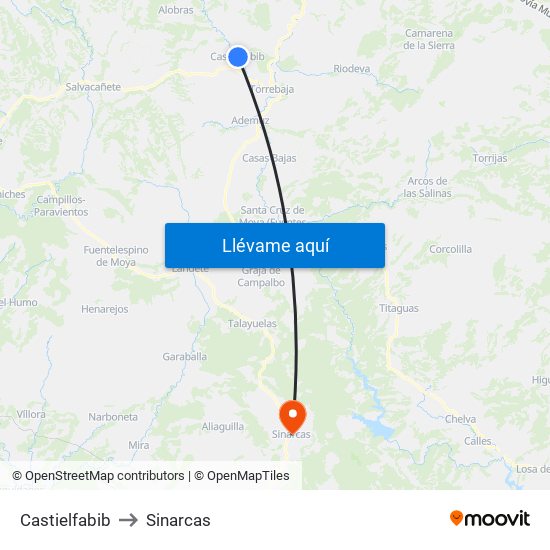 Castielfabib to Sinarcas map