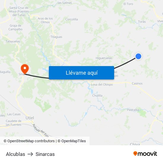 Alcublas to Sinarcas map
