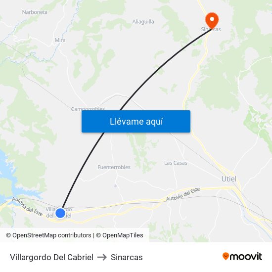 Villargordo Del Cabriel to Sinarcas map