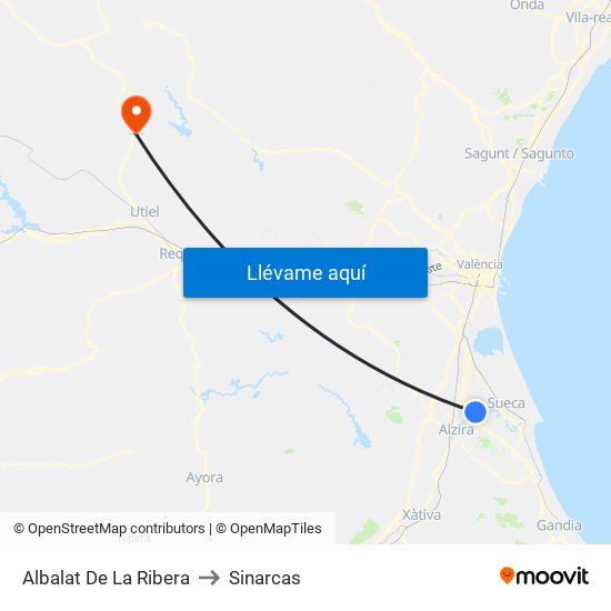 Albalat De La Ribera to Sinarcas map