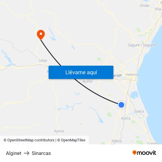 Alginet to Sinarcas map