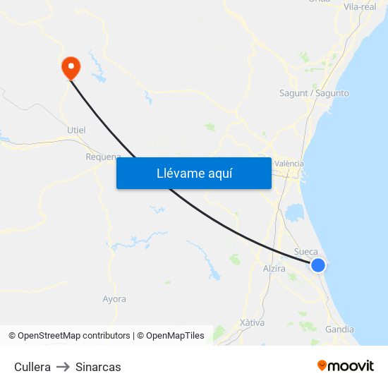 Cullera to Sinarcas map