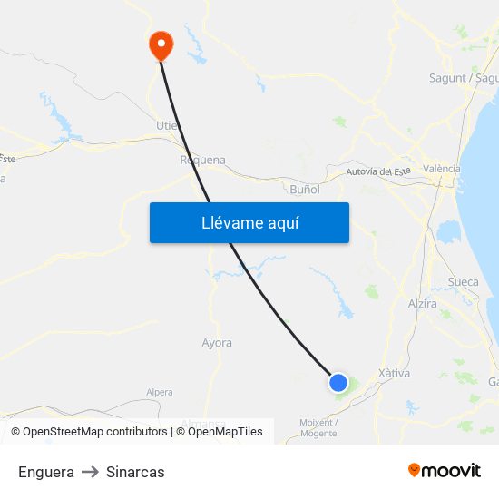 Enguera to Sinarcas map