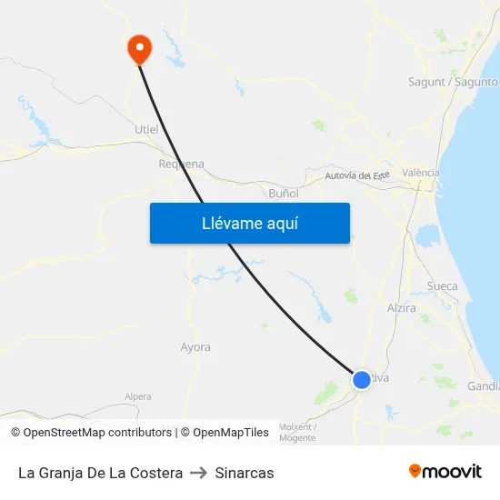 La Granja De La Costera to Sinarcas map