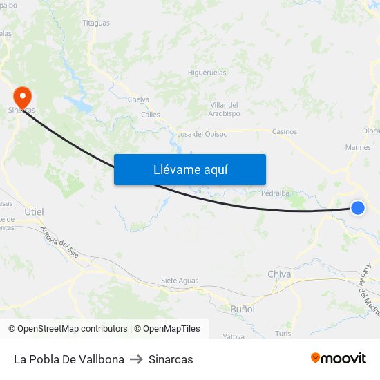 La Pobla De Vallbona to Sinarcas map