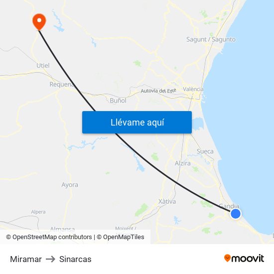 Miramar to Sinarcas map