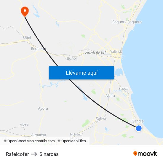 Rafelcofer to Sinarcas map
