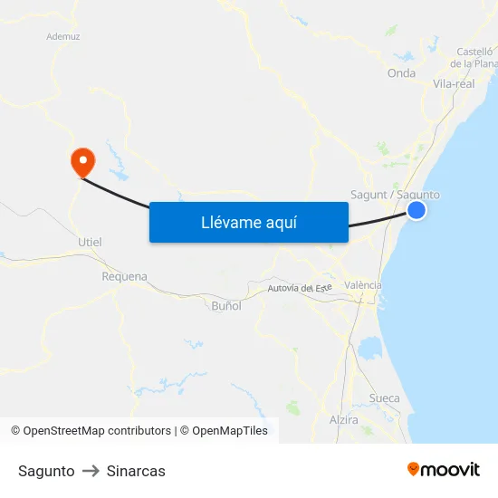 Sagunto to Sinarcas map