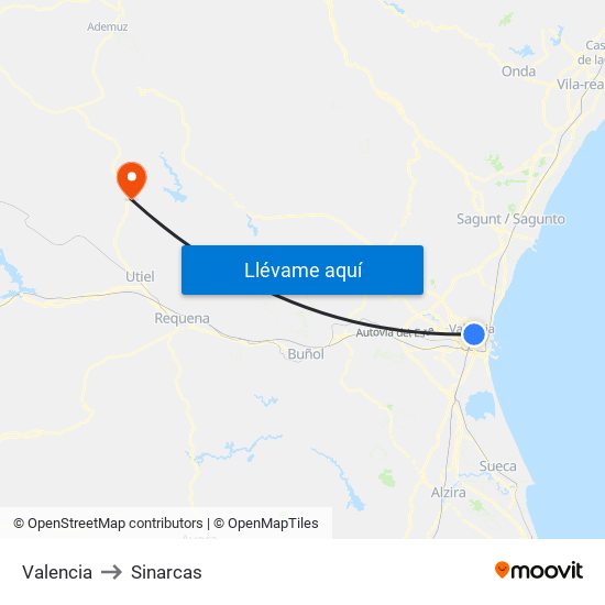Valencia to Sinarcas map