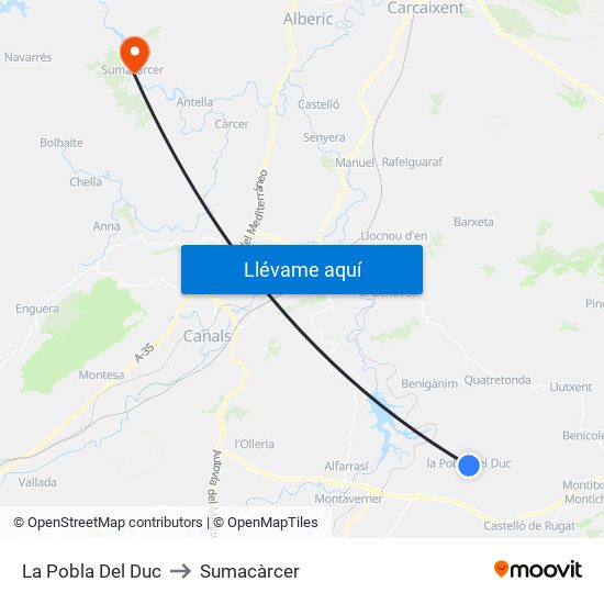 La Pobla Del Duc to Sumacàrcer map