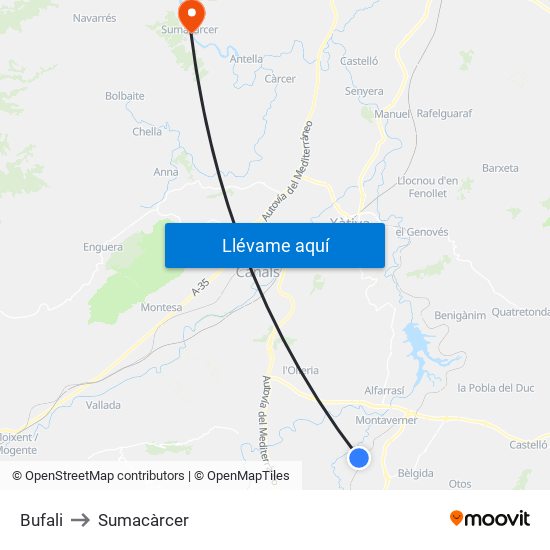 Bufali to Sumacàrcer map