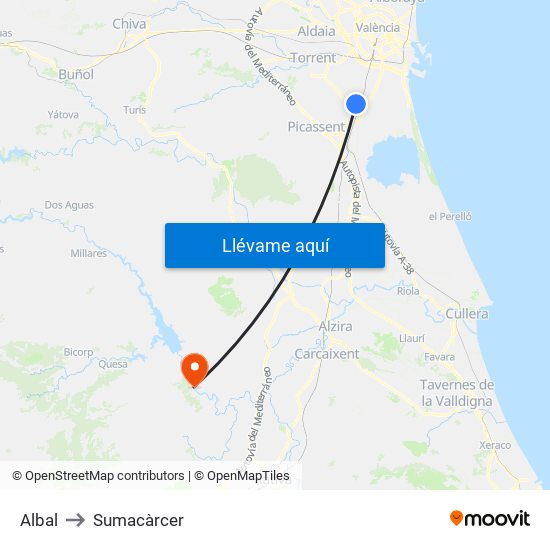 Albal to Sumacàrcer map