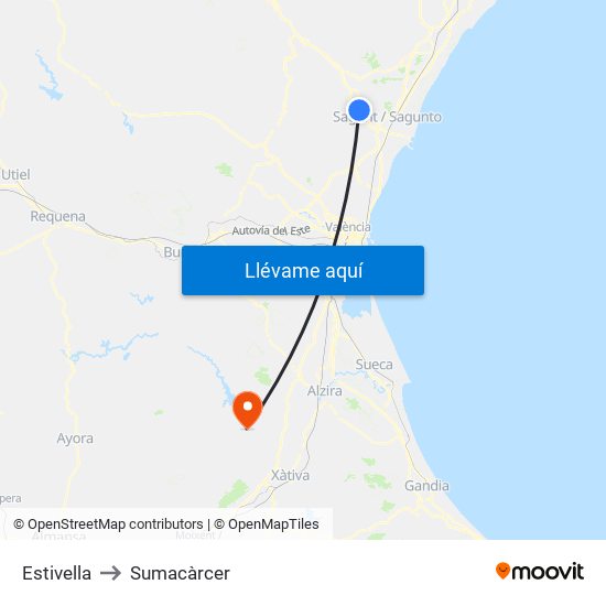 Estivella to Sumacàrcer map