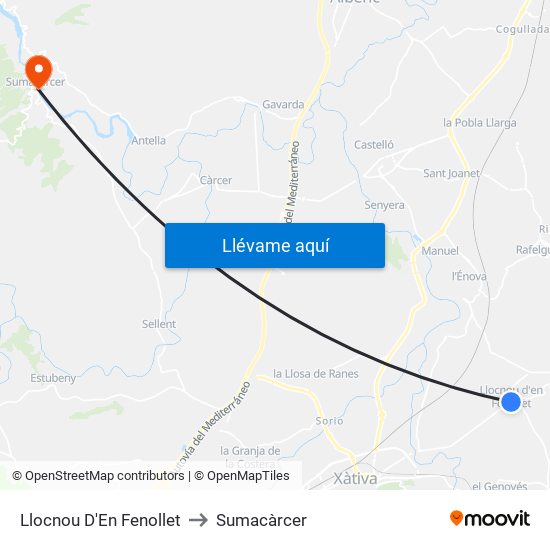 Llocnou D'En Fenollet to Sumacàrcer map