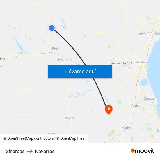 Sinarcas to Navarrés map