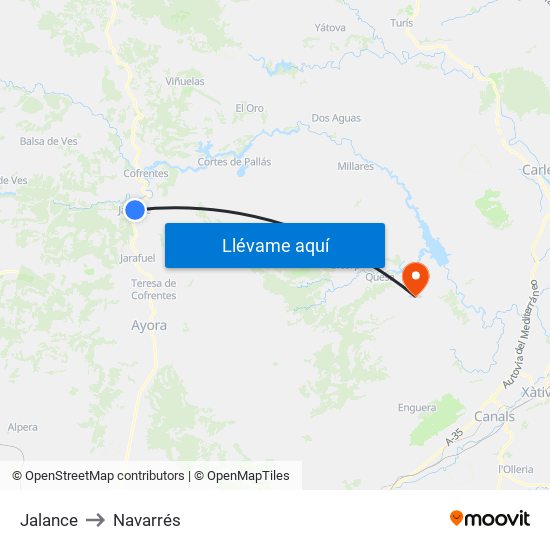 Jalance to Navarrés map