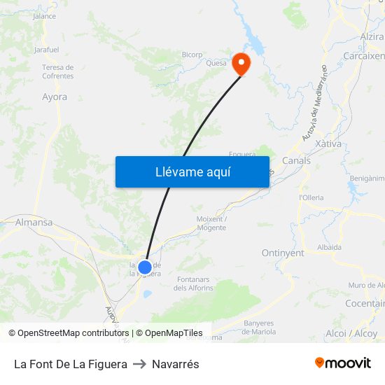 La Font De La Figuera to Navarrés map