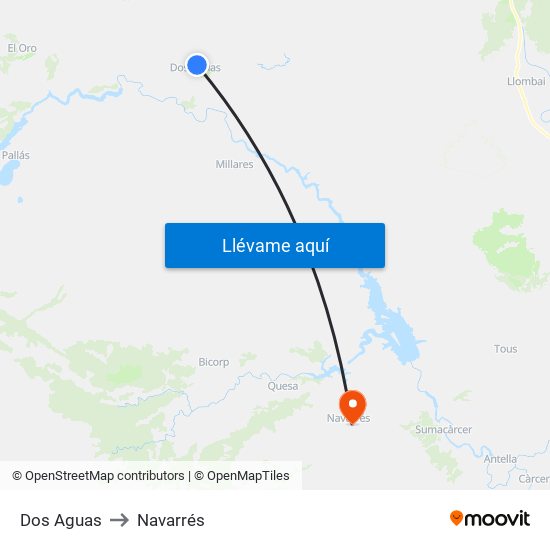 Dos Aguas to Navarrés map